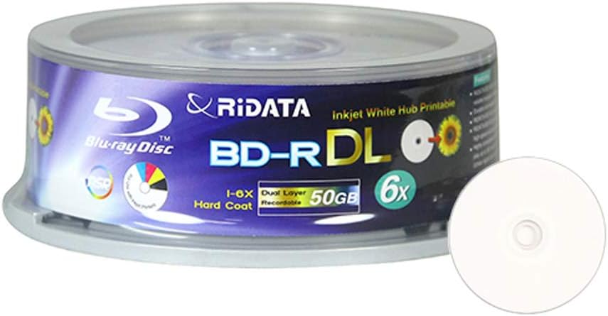 25 Pack Ridata Blu-ray BD-R DL 50GB Printable Media Discs