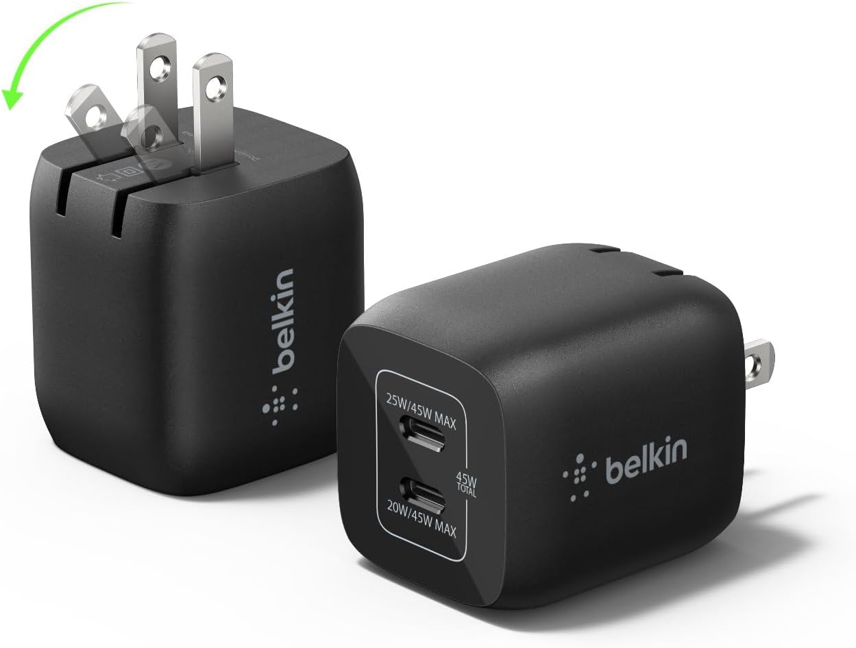 Belkin Dual USB C Charger Block 45W for Fast Charging Devices