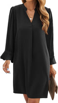Wkior Long Sleeve V Neck Swing Shift Dress - Flowy Casual Fit
