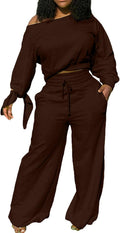 2 Piece Outfits for Women Casual Sweatsuit Set - Cozy Wide Leg Pants