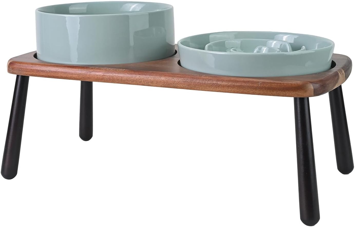 Elevated Dog Bowls Set with Slow Feeder and Bamboo Stand