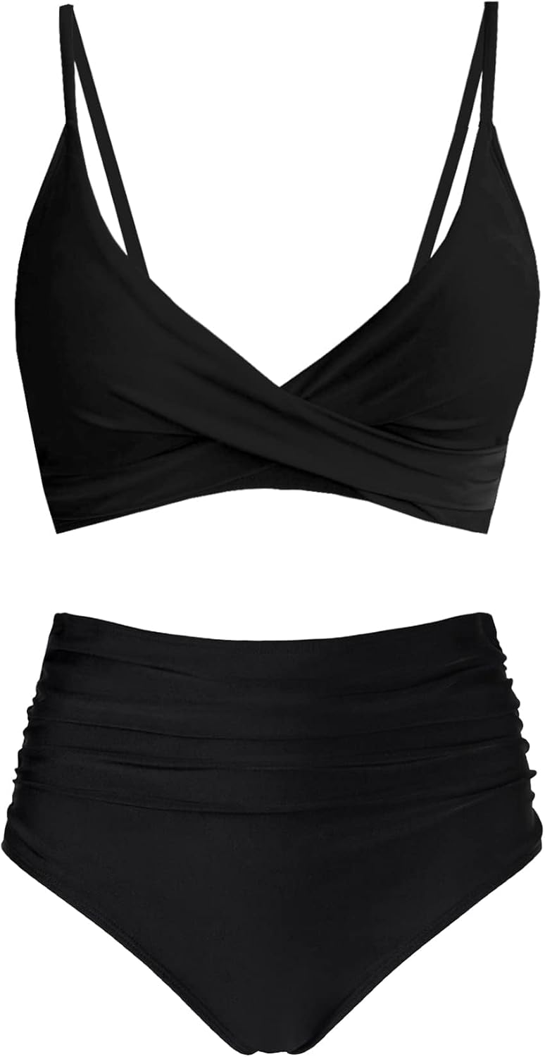 Women's High Waisted Bikini Sets with Push Up Twist Front Design