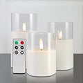 Clear Glass Flameless Candles with Remote - Flickering LED Pillar Set