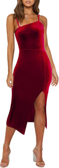 OWIN Women's Spaghetti Strap Split Midi Bodycon Dress