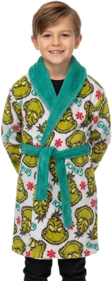 Dr. Seuss The Grinch Fleece Kids Robe - Super Soft Plush Bathrobe
