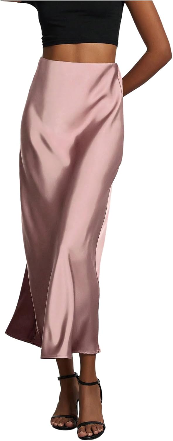 Elegant Satin Maxi Skirts for Women - High Waisted A Line Style