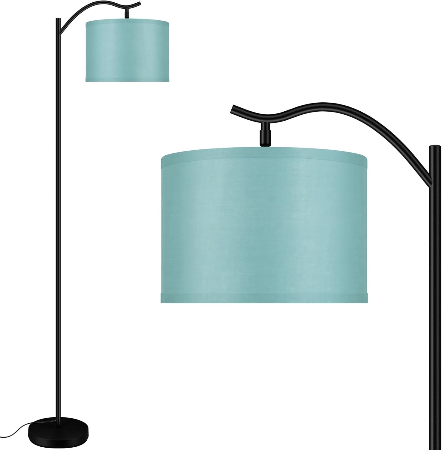 Montage Mid Century Arched Floor Lamp with Green Linen Shade