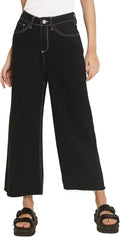 Allimy Women's High Waisted Wide Leg Ripped Jeans - Stretchy Capri