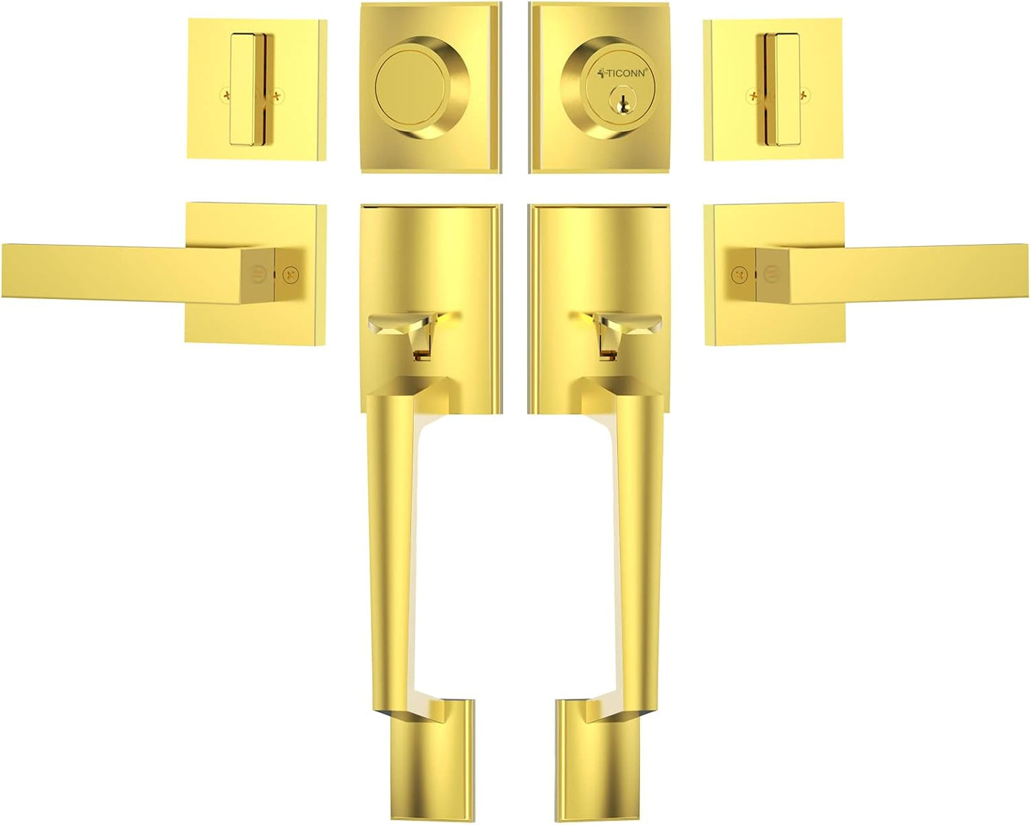 TICONN Double Front Door Handle Set with Deadbolt Combo for Security