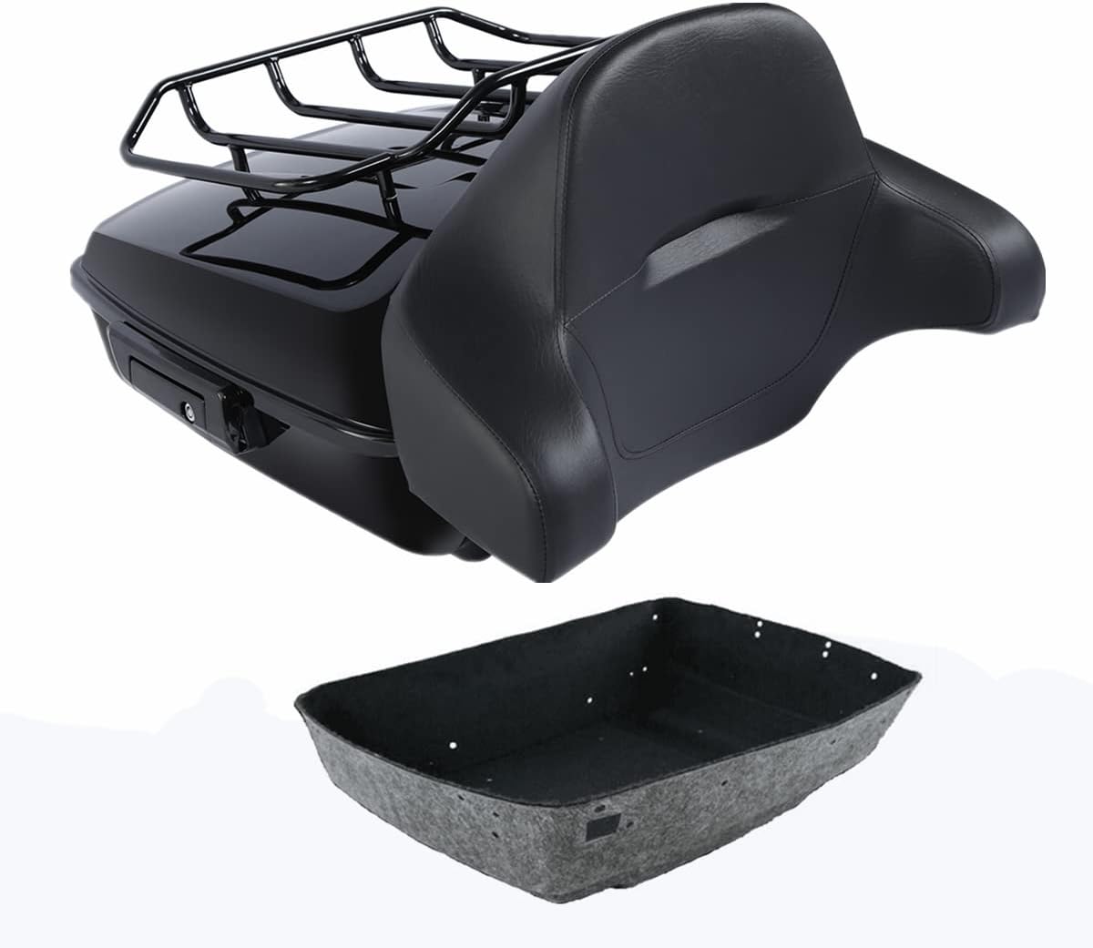 Vivid Black 10.7ft' Chopped Tour Luggage Trunk Backrest for Harley