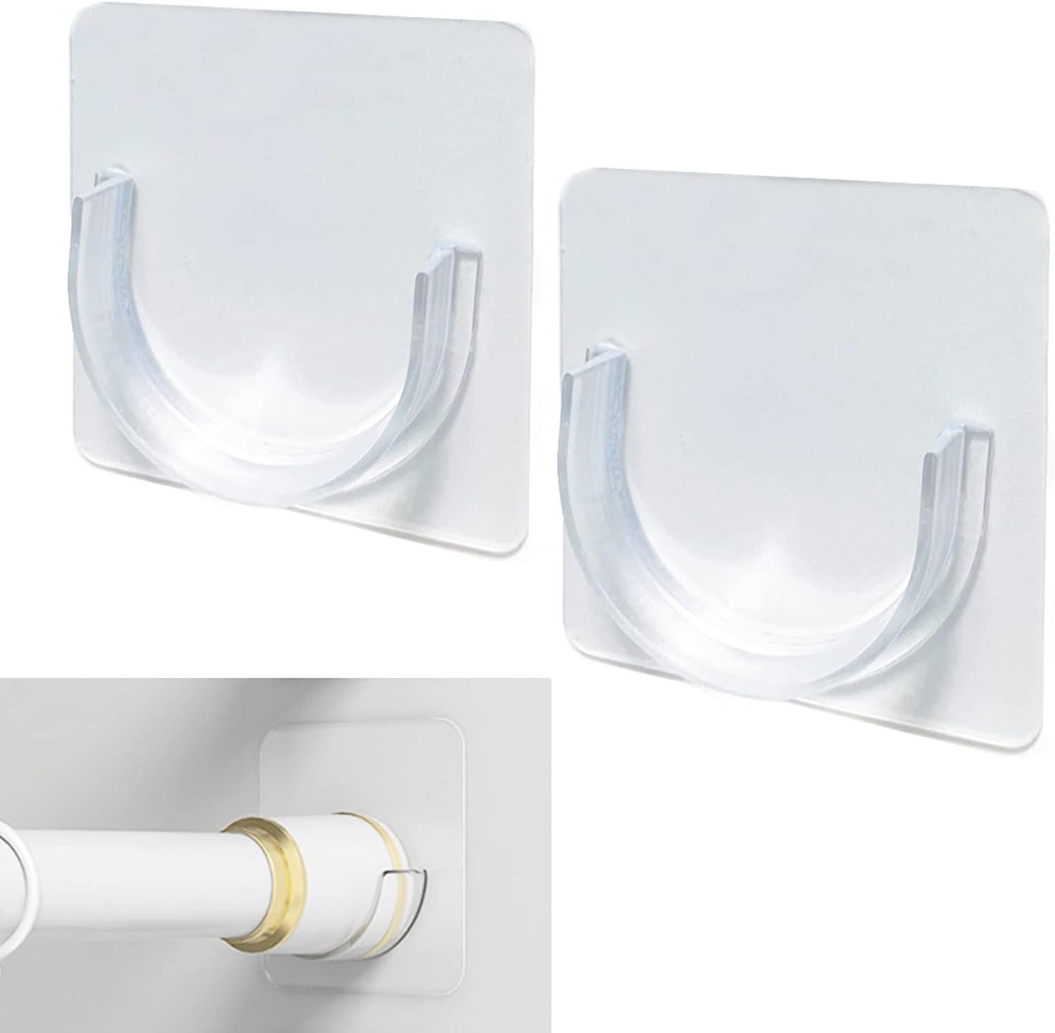 No-Drill Shower Rod Holder | Adhesive Retainer | Transparent