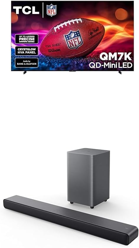 TCL 98-Inch QM7K QLED 4K Smart TV with S55H Sound Bar