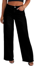 Plus Size Wide Leg Jeans High Waist Stretchy Raw Hem - Flattering Fit
