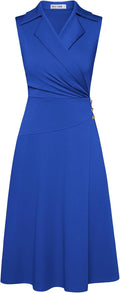 Notch Lapel Ruched Wrap V Neck Midi Dress - Office Friendly