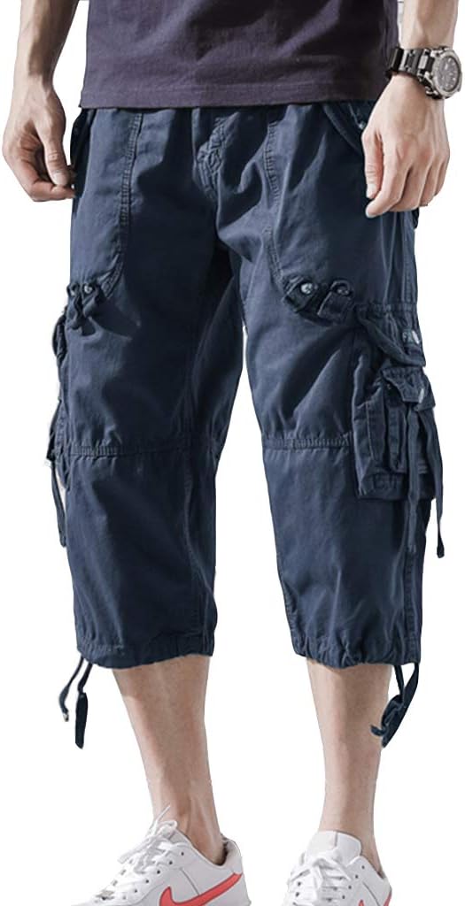 DONGD Mens Cargo Shorts Cotton 3/4 Loose Fit for Summer Fun
