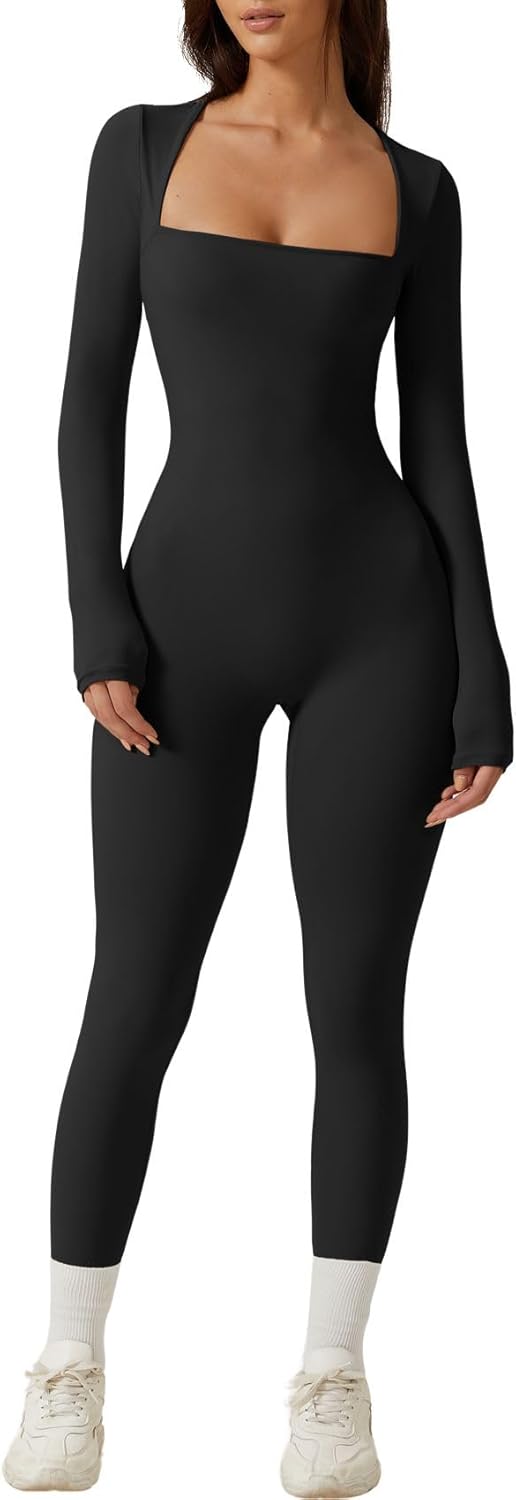 QINSEN Womens Sexy Square Neck Long Sleeve Jumpsuit Review