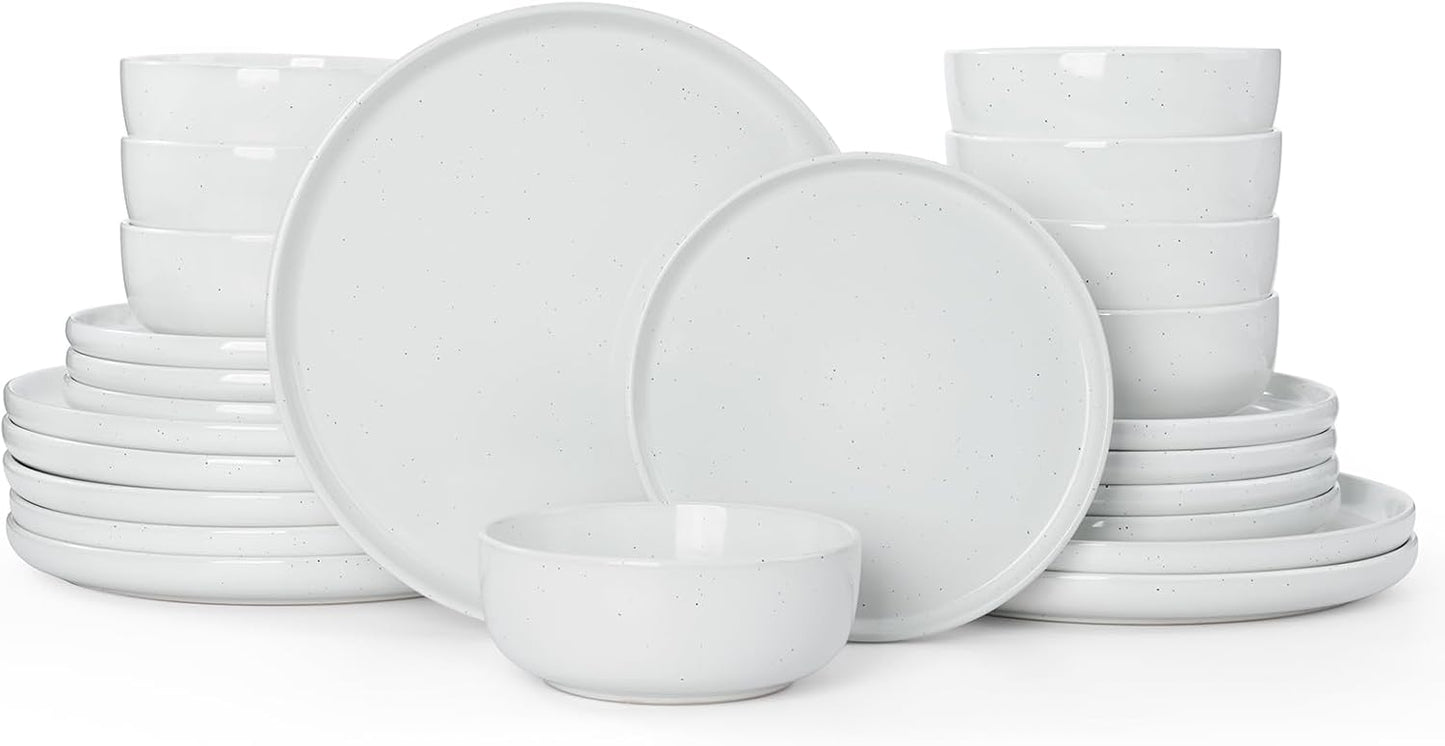 Famiware 24 Pieces Dinnerware Set for 8, Speckled Plates & Bowls