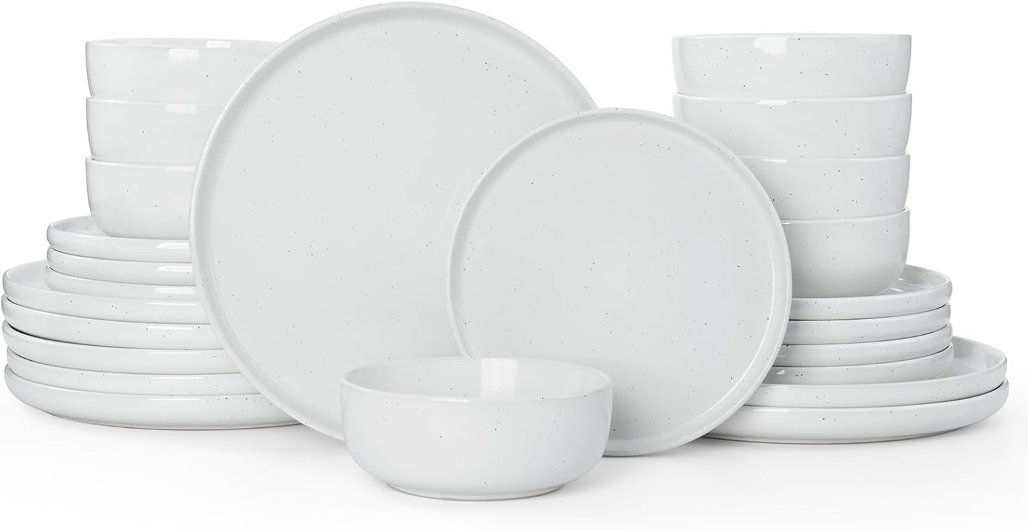 Famiware 24 Pieces Dinnerware Set for 8, Speckled Plates & Bowls