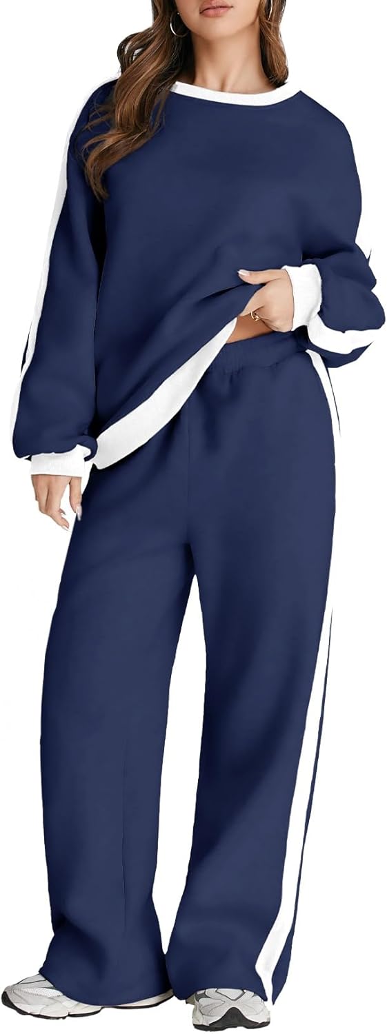 Herseas Women 2 Piece Outfits Color Block Sweatsuit for Comfort