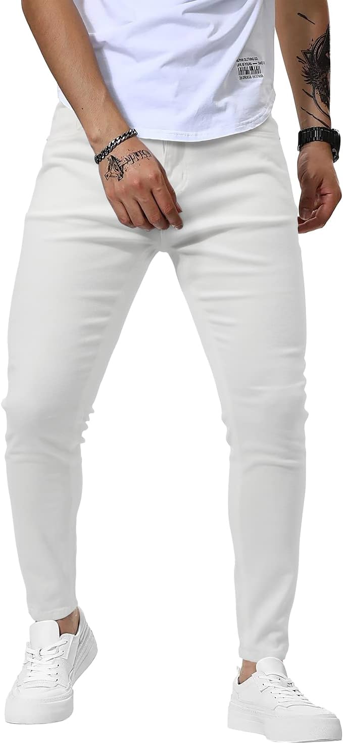 Woenzaia Mens Jeans Slim Fit Skinny Denim Stretch Tapered Pants