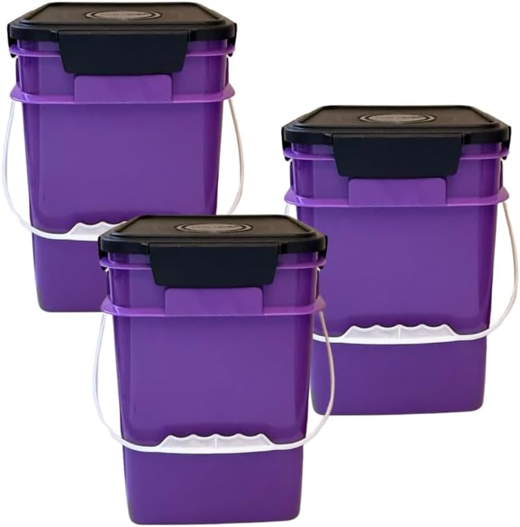 4 Gallon Square Food Grade Buckets with Lids - Pack of 3
