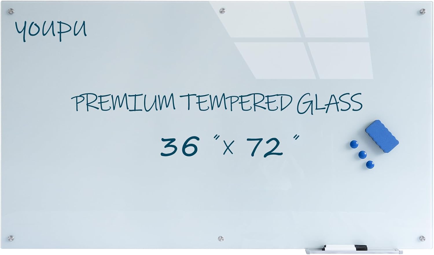 Magnetic Glass White Board 72inX36in Premium Tempered Dry Erase