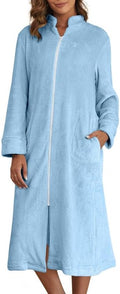 Ekouaer Women's Zip Up Robe Fleece Long Zipper Lounger - Cozy
