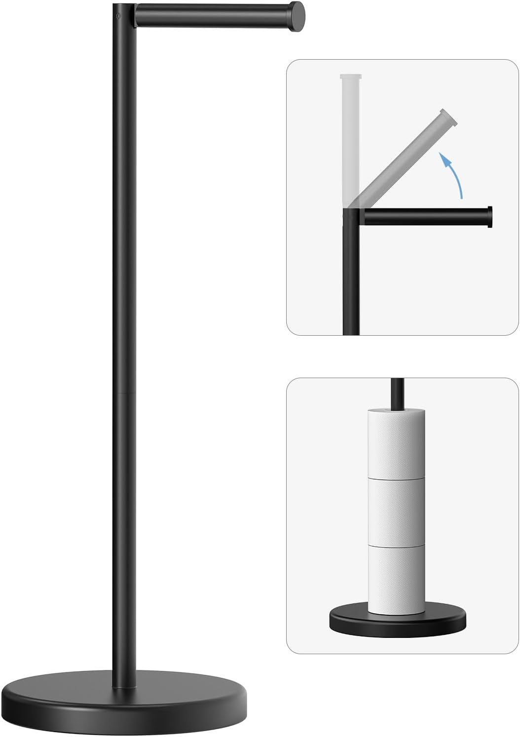 Matte Black Toilet Paper Holder Stand for Bathroom Storage