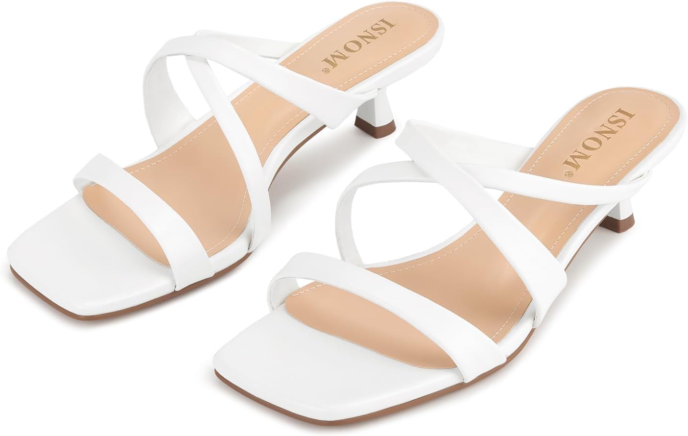ISNOM Nude Strappy Heels for Women - Elegant Kitten Heels