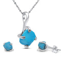 Real raw turquoise jewelry set with 925 sterling silver gold plated