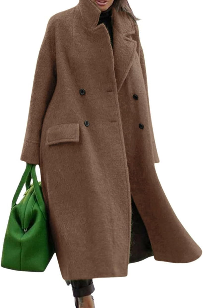 Oversized Long Winter Wool Blend Trench Coat for Women