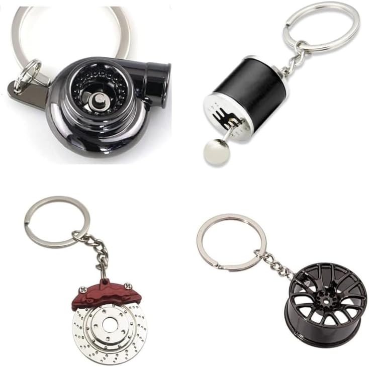 Auto Enthusiast Keychain Set - Gear Shifter Turbo Brake Disc Rim Keyring