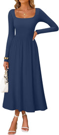 Fall Dresses for Women Square Neck Long Sleeve Midi - Elegant Fit
