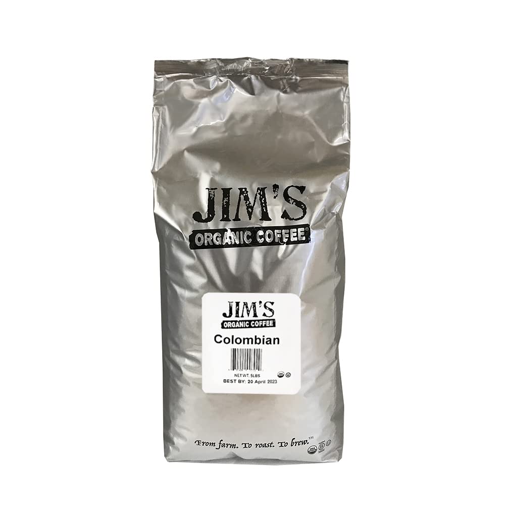 Jims Organic Coffee Colombian Medium Roast Whole Bean 5 lb Bag