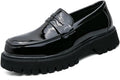 Men's Leather Chunky Slip-On Penny Loafers - Round Toe Lug Sole