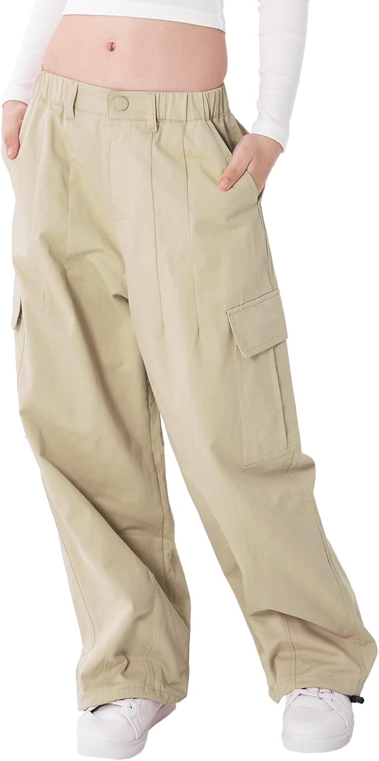 Rolanko Girls Cargo Pants Trendy Jogger Trousers for Kids