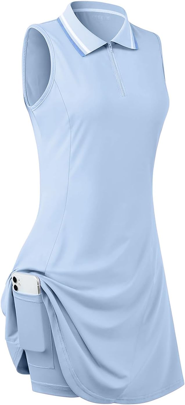 Womens Sleeveless Golf Tennis Dresses with Inner Shorts for Comfort