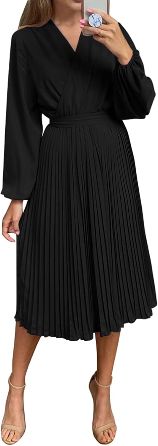 PRETTYGARDEN Women's Spring Midi Dress with Puff Sleeves