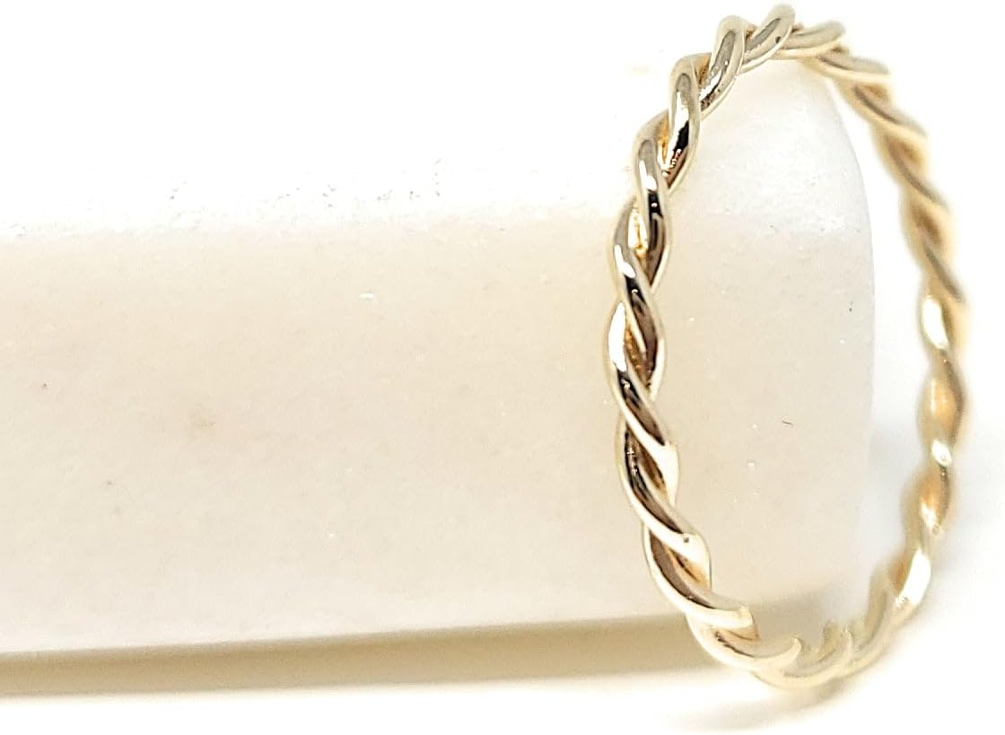 14k Solid Gold Thin Stacking Twist Ring for Minimalist Style