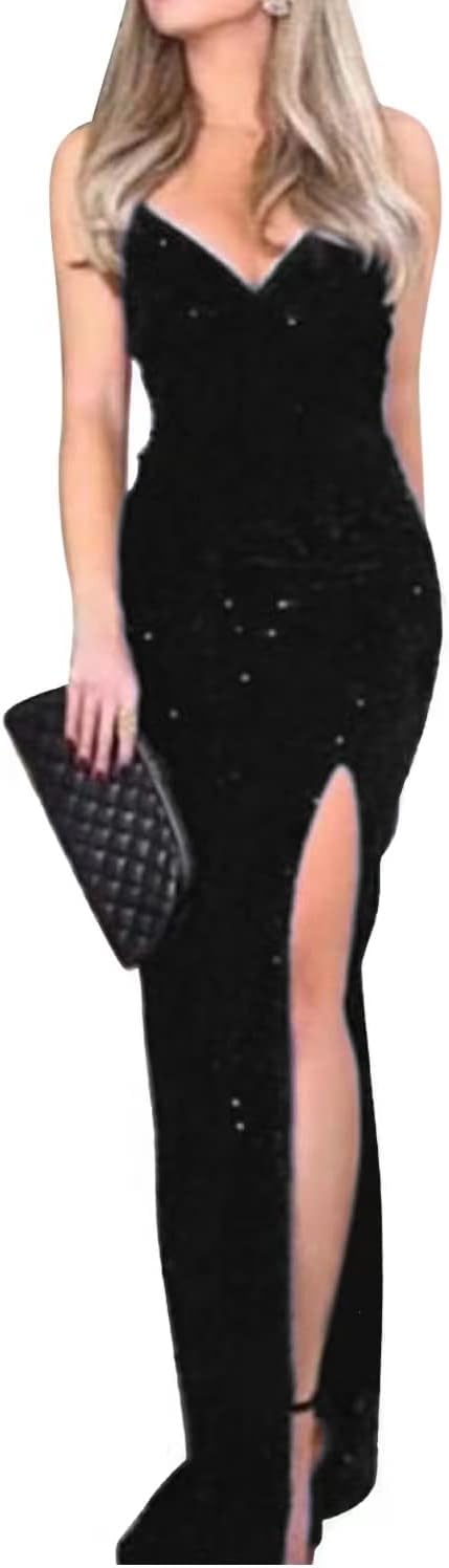 Women Sleeveless Off Shoulder Split Evening Cocktail Dress