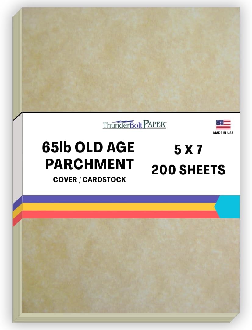 200 Old Age Parchment 5X7 Inches Cardstock for Crafts & Printing