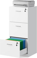 Vertical Wood File Cabinet 3-Drawer with Lock - White Printer Stand
