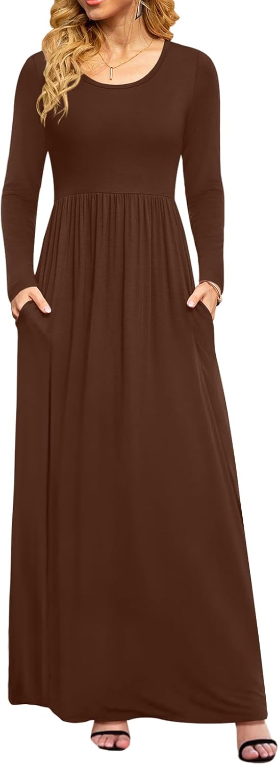 DB MOON Women Casual Long Sleeve Maxi Dress with Pockets