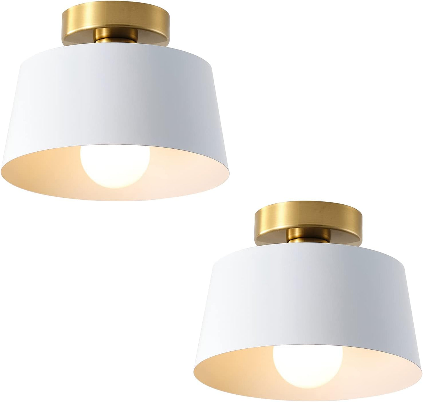 Modern Semi Flush Mount Ceiling Light with Gold Plate and White Shade