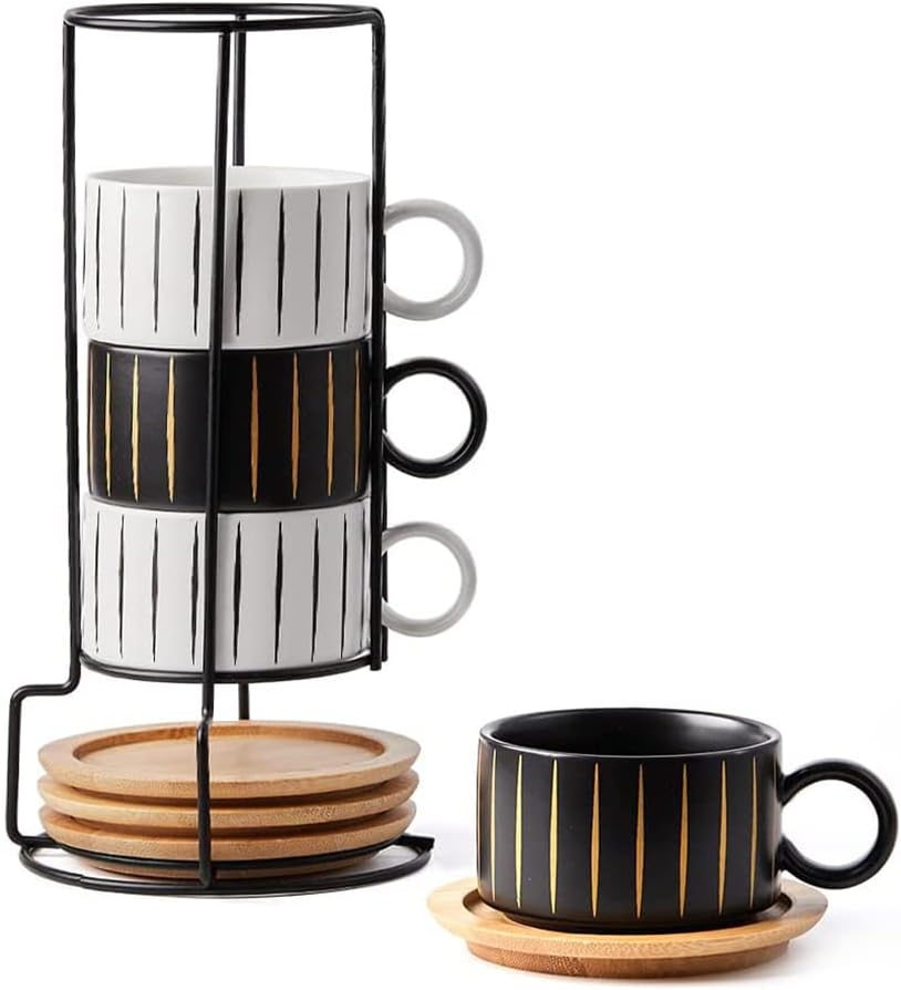 LUKA Porcelain Espresso Cup Set with Saucer and Stand for Coffee