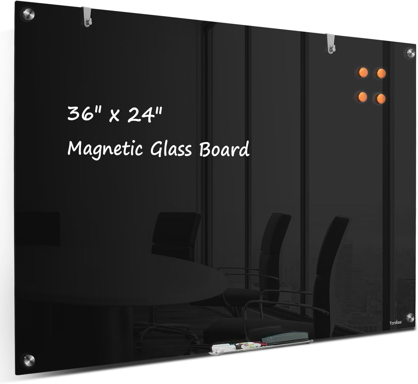 Dry Erase Board Black Magnetic Glass Whiteboard for Home Office