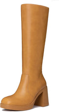 Athlefit Black Knee High Boots for Women Platform Tall Boots - Square