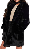 Womens Faux Fur Fleece Lapel Coat with Buttons - Warm Oversized Fit