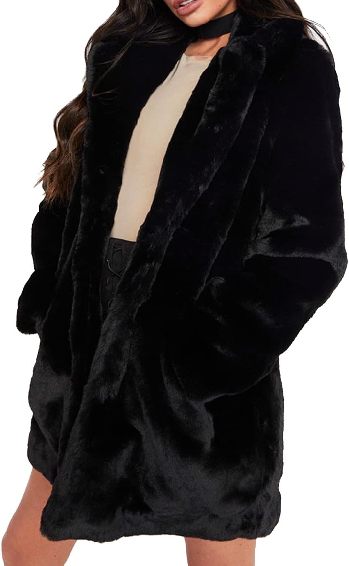 TOPONSKY Womens Winter Warm Lapel Faux Fur Coat for Style