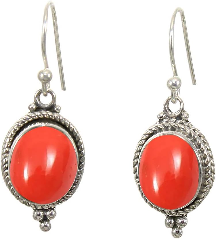 925 Sterling Silver Dangle Drop Earrings with Coral Gemstone
